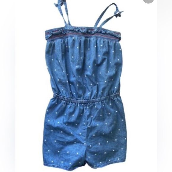 Cat & Jack Blue Chambray Sleeveless Romper with Red Trim and White Stars 6/6X - Picture 2 of 13